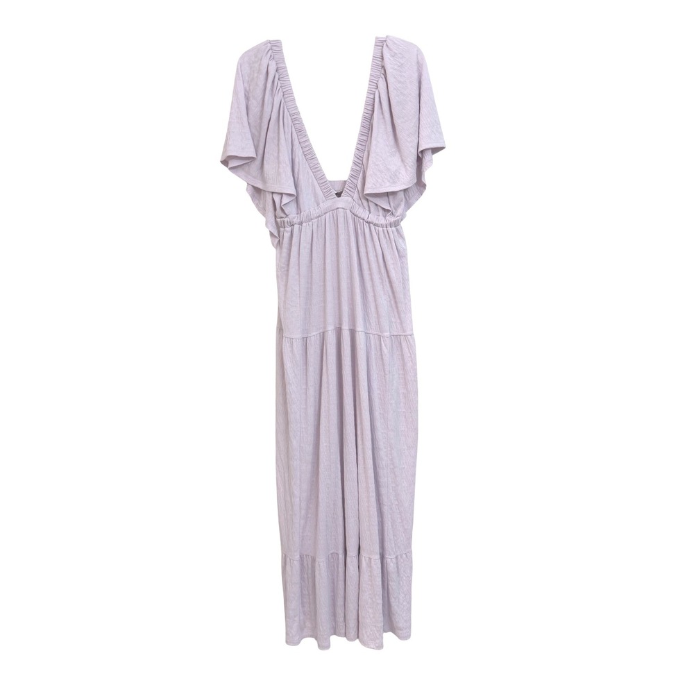 Free People Beach Lala Maxi Dress Lavender  Textured V-Neck Tiered Maxi Dress M - Picture 2 of 8